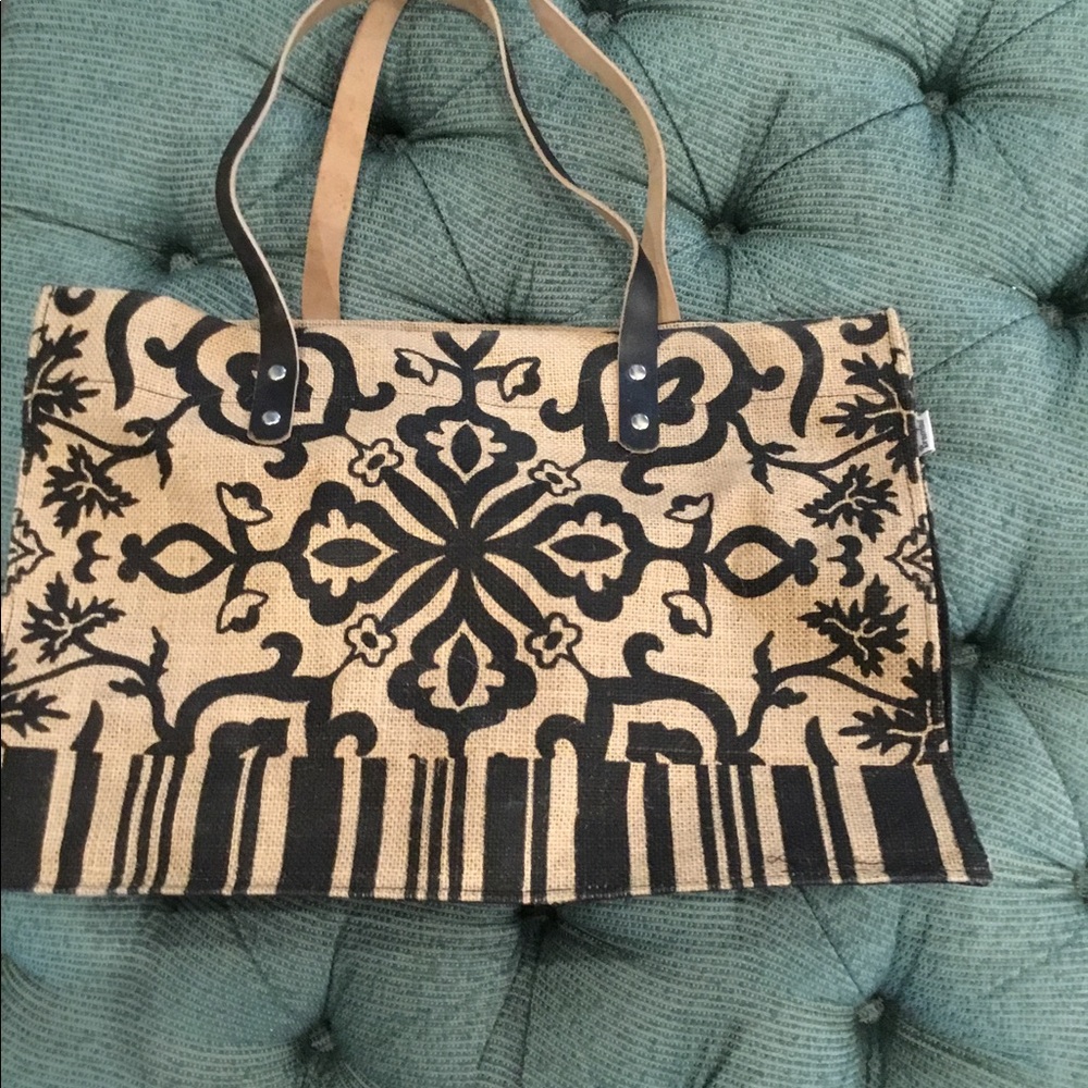 🔥 SALE Black Damask Jute Totebag